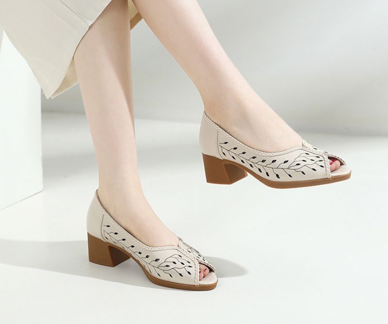 Lucrecia Dames Leren Holle Sandalen - Abrikoos