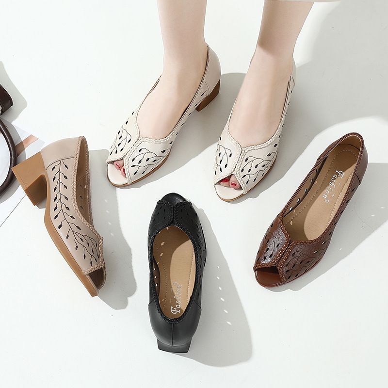Lucrecia Dames Leren Holle Sandalen - Abrikoos