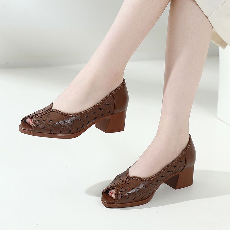 Lucrecia Dames Leren Holle Sandalen - Abrikoos
