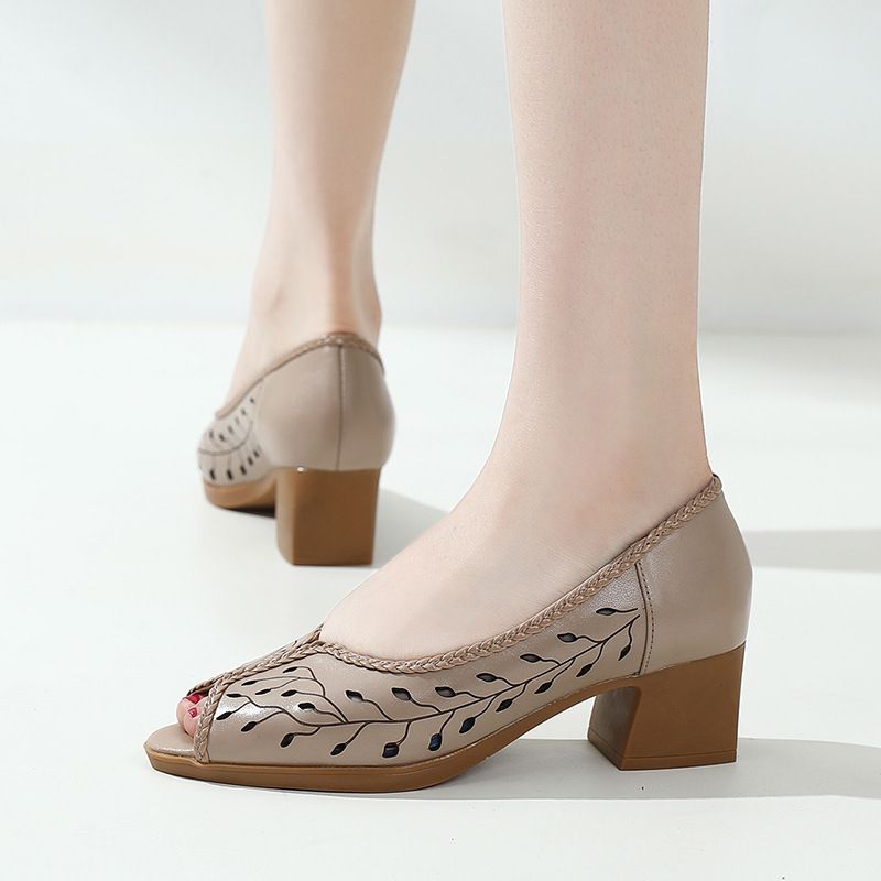 Lucrecia Dames Leren Holle Sandalen - Abrikoos
