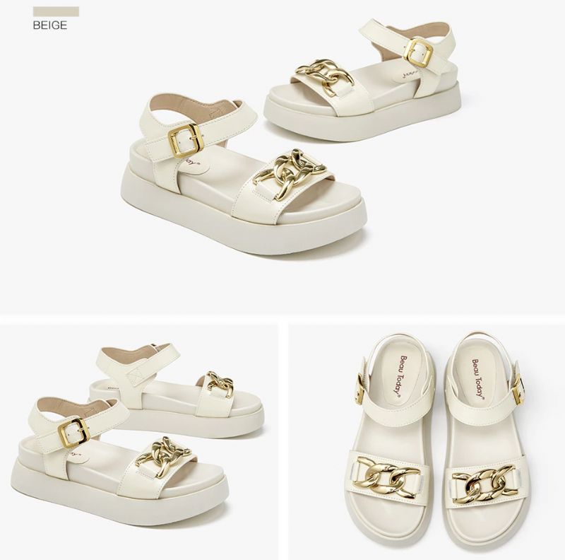 Lucrecia Leren Sandaal Voor Dames Met Enkelgesp - Beige