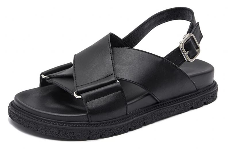 Lucy Dames Platform Gesp Platte Sandaal - Zwart