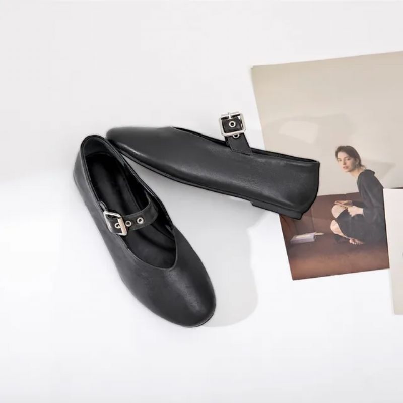 Lucy Dames Puntige Teen Ballet Platte Schoenen - Zwart
