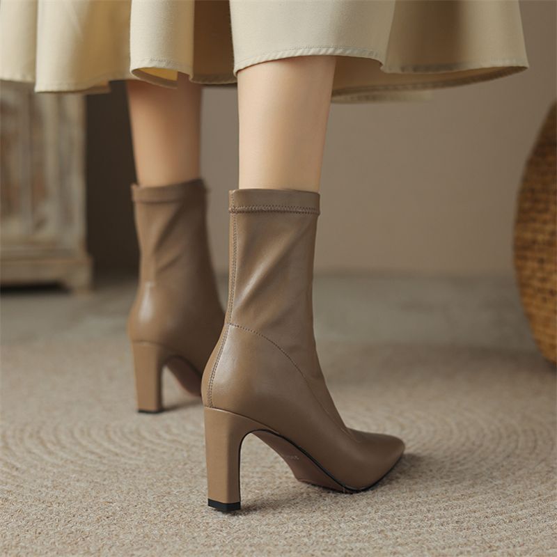 Ludy Dames Enkel Puntige Neus Laarzen - Khaki Kort Pluche