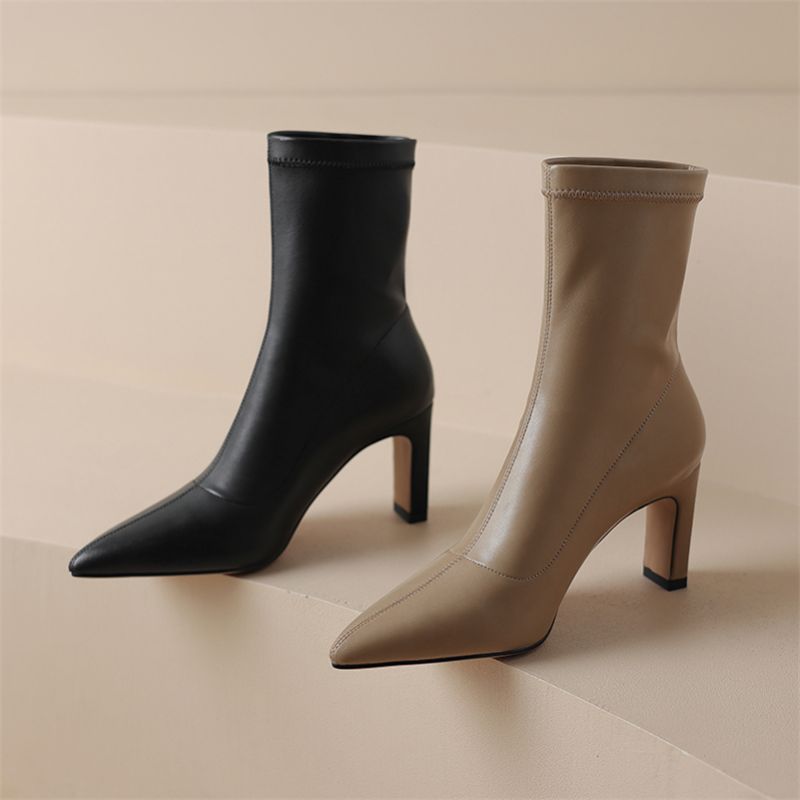 Ludy Dames Enkel Puntige Neus Laarzen - Khaki Kort Pluche