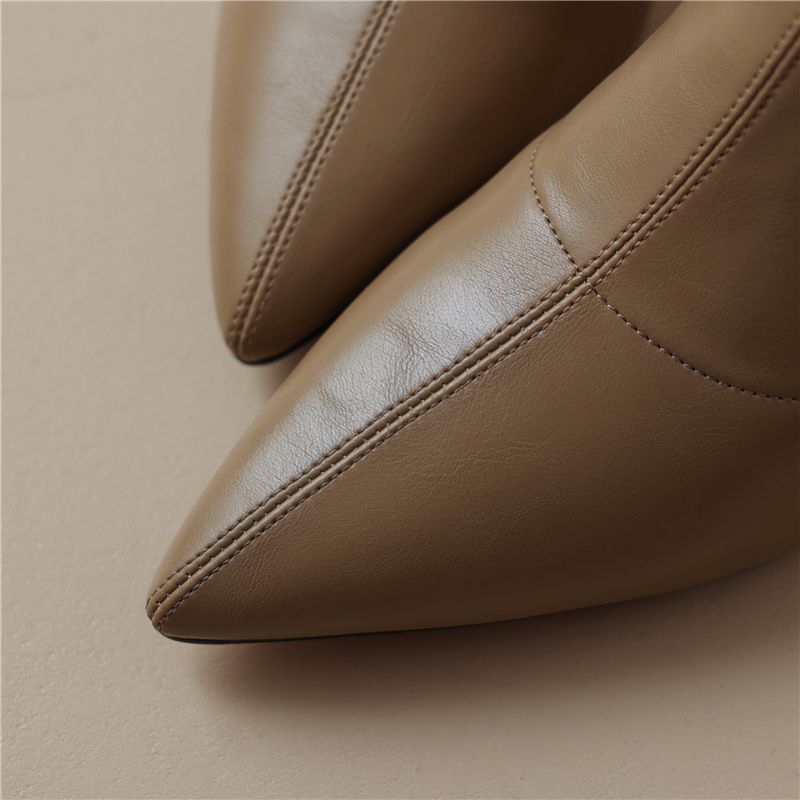 Ludy Dames Enkel Puntige Neus Laarzen - Khaki Kort Pluche