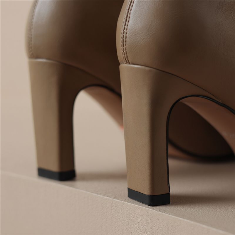 Ludy Dames Enkel Puntige Neus Laarzen - Khaki Kort Pluche