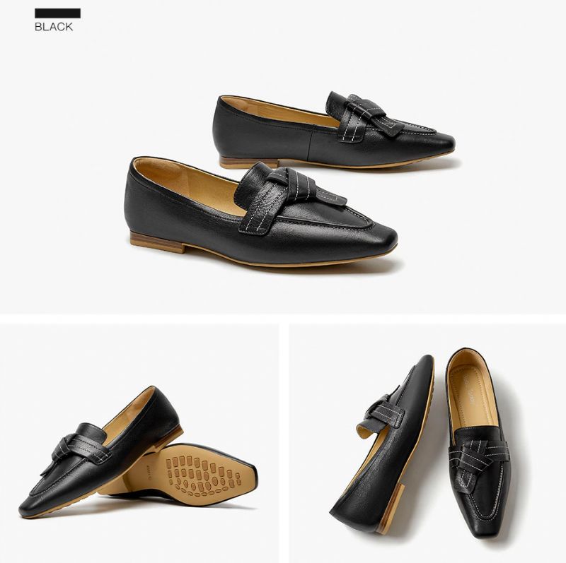 Lupita Dames Leren Loafer Schoenen Met Vierkante Neus - Beige