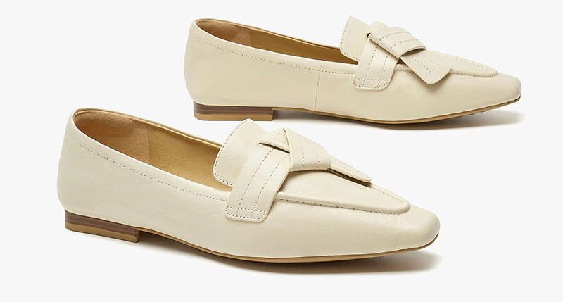 Lupita Dames Leren Loafer Schoenen Met Vierkante Neus - Beige
