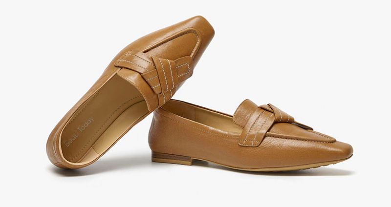 Lupita Dames Leren Loafer Schoenen Met Vierkante Neus - Beige