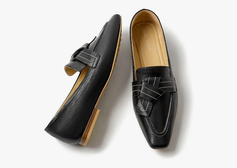 Lupita Dames Leren Loafer Schoenen Met Vierkante Neus - Beige