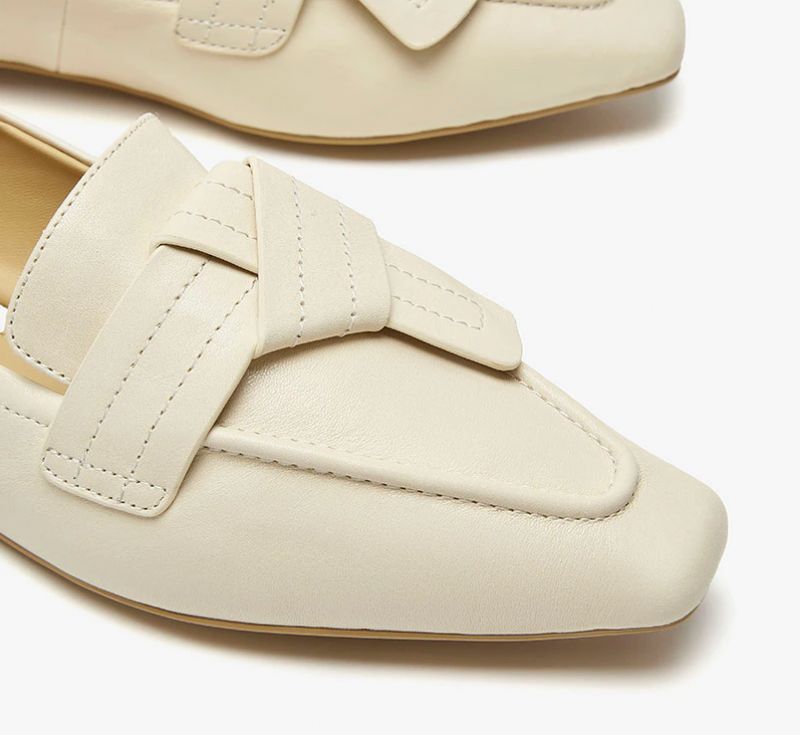 Lupita Dames Leren Loafer Schoenen Met Vierkante Neus - Beige