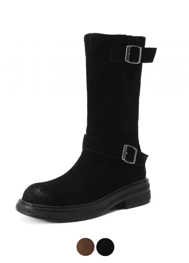 Luvy Dames Mid Calf Hoge Ronde Neus Laarzen