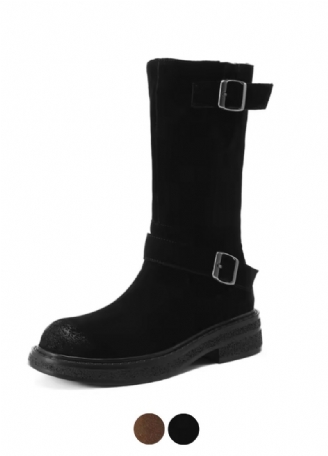 Luvy Dames Mid Calf Hoge Ronde Neus Laarzen