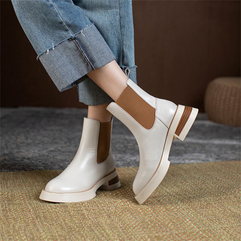 Macarena Dames Leather Chelsea Full Boots - Beige Bont