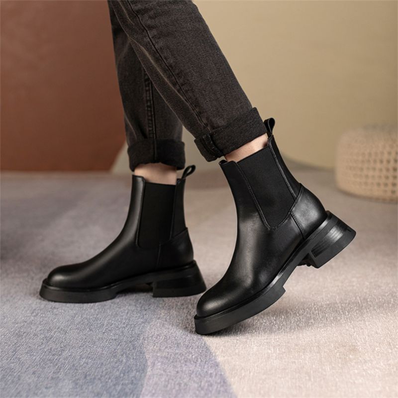 Macarena Dames Leather Chelsea Full Boots - Beige Bont