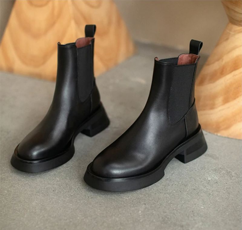 Macarena Dames Leather Chelsea Full Boots - Beige Bont