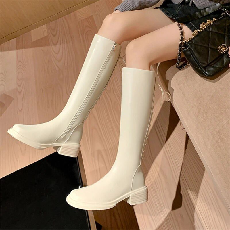 Macarena Dames Long Boots - Beige Kort Pluche
