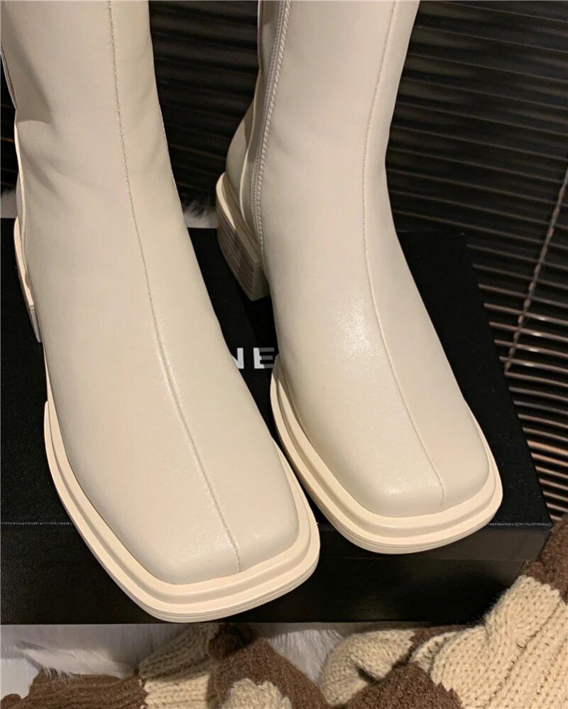 Macarena Dames Long Boots - Beige Kort Pluche