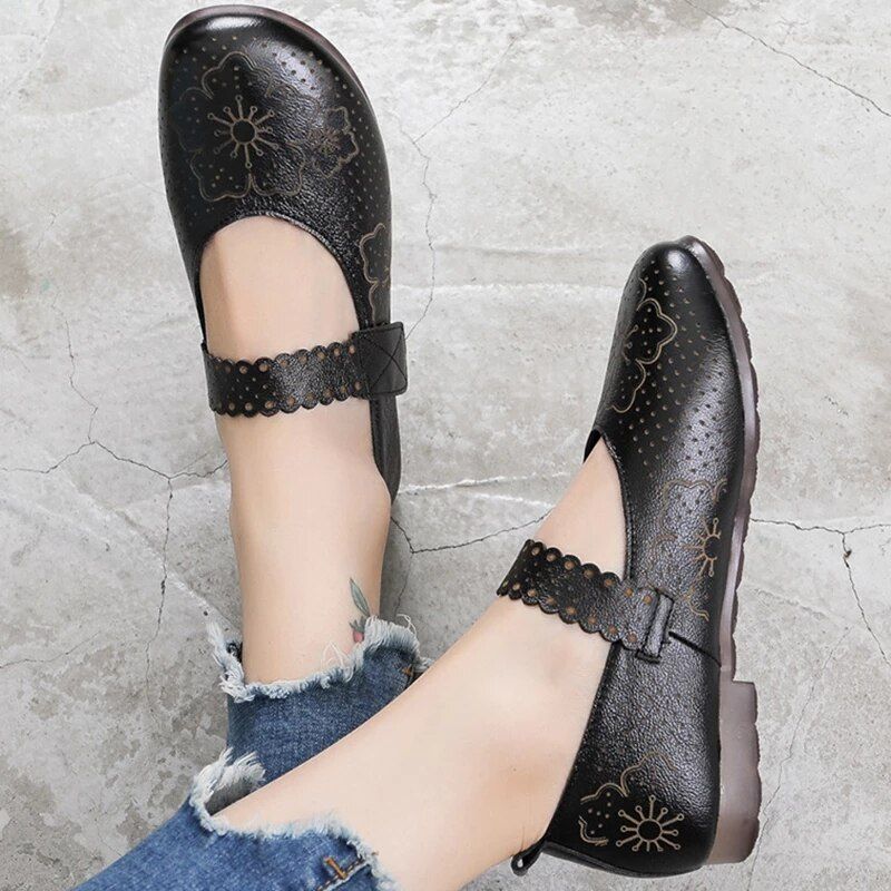 Mae Dames Zachte Zool Platte Schoenen - Zwart