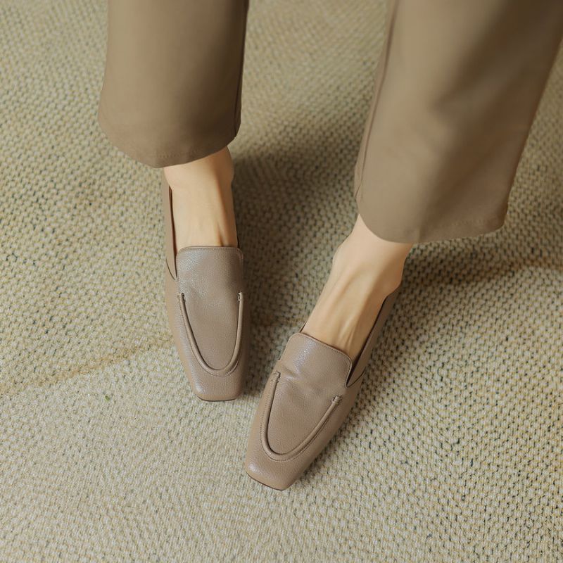 Maggi Dames Vierkante Lage Hak Kantoor Loafer - Bruin