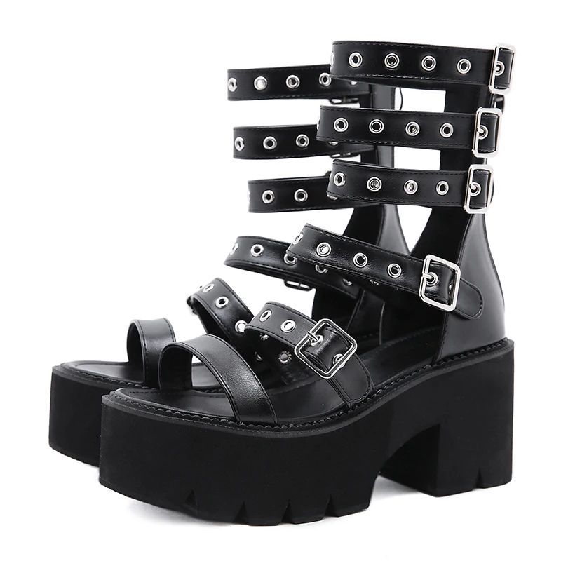 Maitte Dames Gothic Stijl Platform Sandaal - Zwart