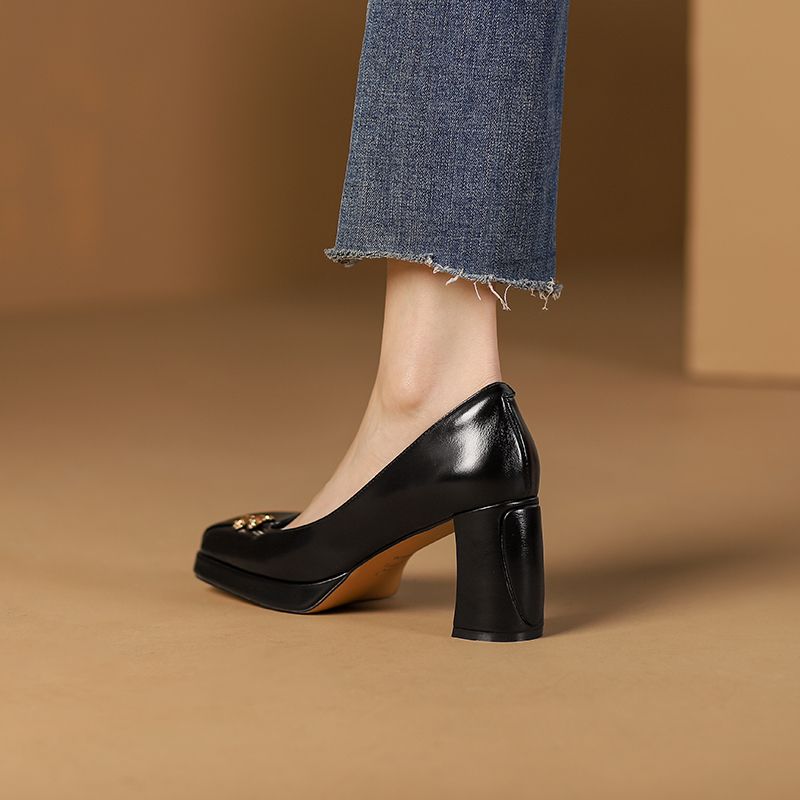 Malena Dames Vierkante Neus Pumps Schoenen - Zwart