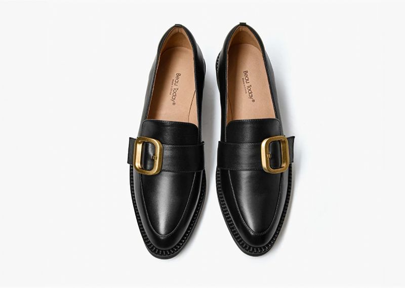 Mallet Damesschoenen Met Platte Leren Loafers - Zwart