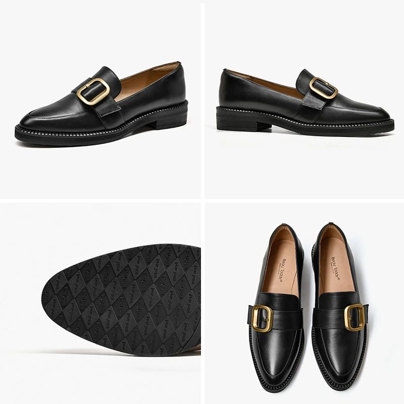 Mallet Damesschoenen Met Platte Leren Loafers - Zwart
