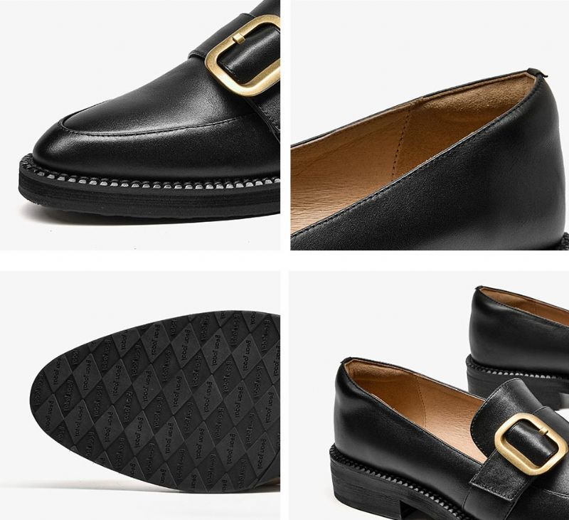Mallet Damesschoenen Met Platte Leren Loafers - Zwart