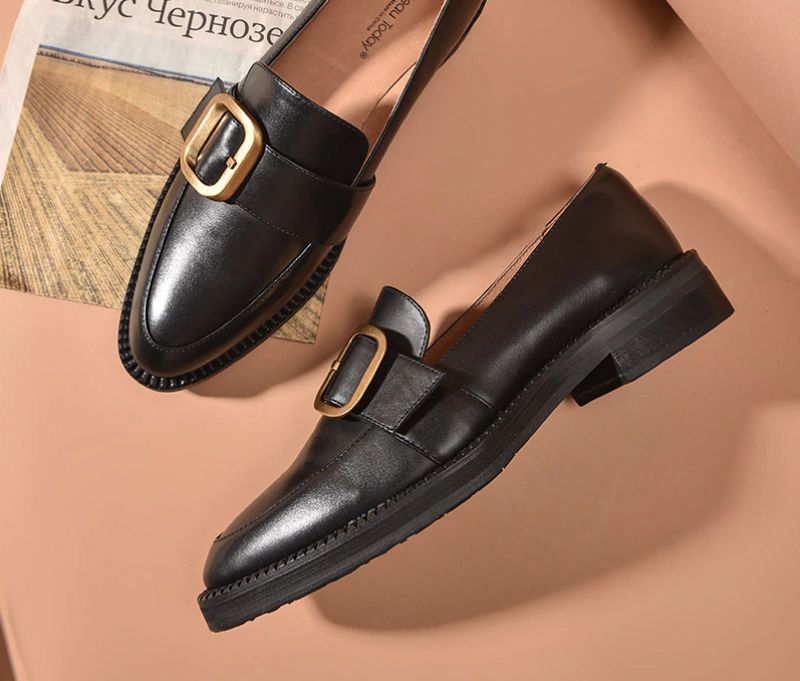 Mallet Damesschoenen Met Platte Leren Loafers - Zwart