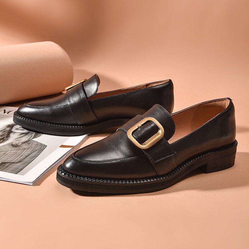 Mallet Damesschoenen Met Platte Leren Loafers - Zwart