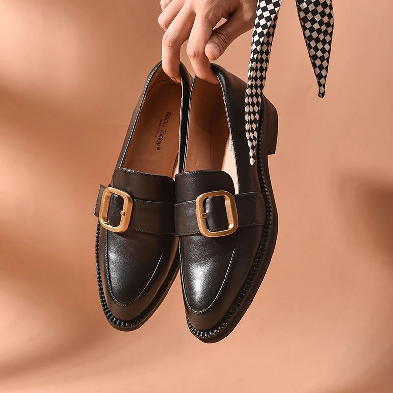 Mallet Damesschoenen Met Platte Leren Loafers - Zwart