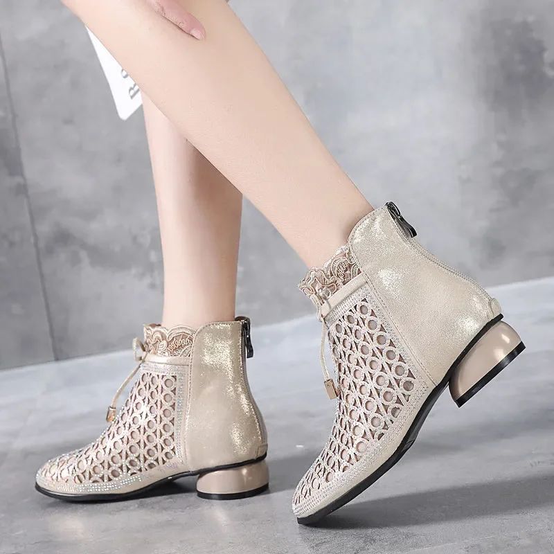 Manuela Dames Strass Lente Enkel Laarzen - Goud