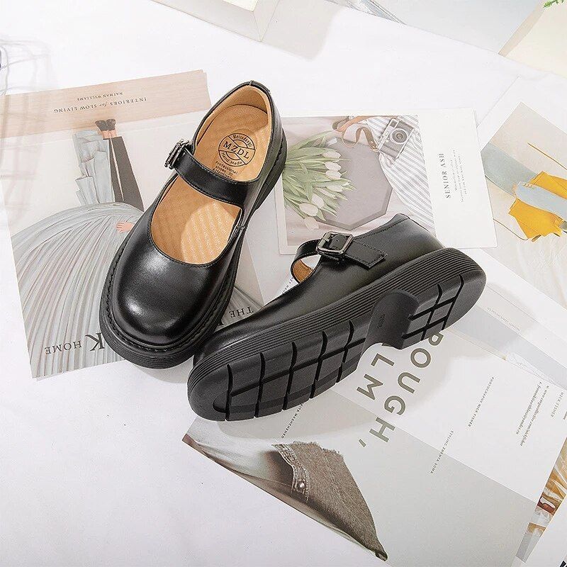 Mara Dames Casual Leren Platform Schoenen - Zwart