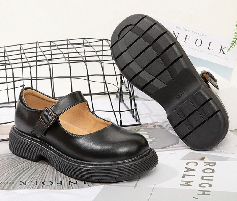 Mara Dames Casual Leren Platform Schoenen - Zwart