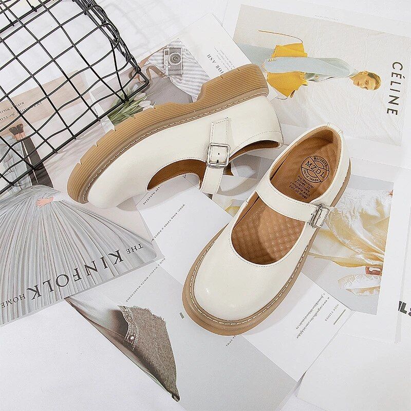 Mara Dames Casual Leren Platform Schoenen - Zwart