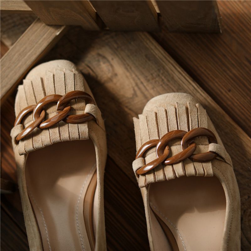 Marbella Dames Hoge Vierkante Hak Pumps - Beige