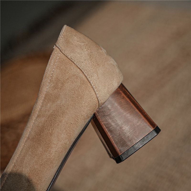 Marbella Dames Hoge Vierkante Hak Pumps - Beige