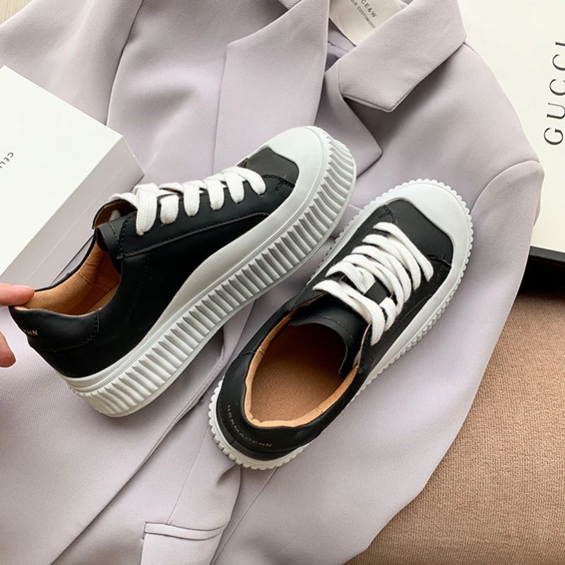 Mardin Dames Platte Leren Platform Sneaker - Wit