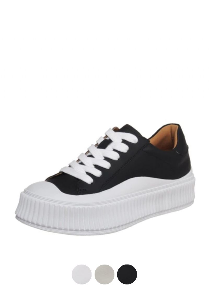 Mardin Dames Platte Leren Platform Zwarte Sneaker