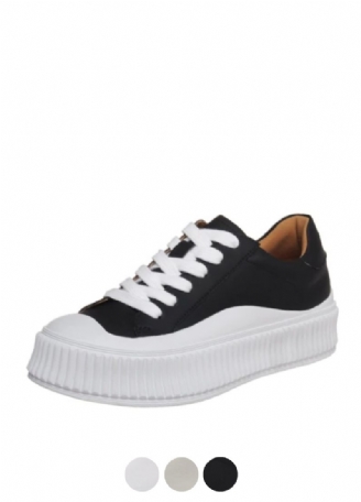 Mardin Dames Platte Leren Platform Zwarte Sneaker