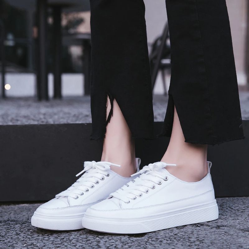 Mardin Dames Platte Leren Platform Zwarte Sneaker - Zwart