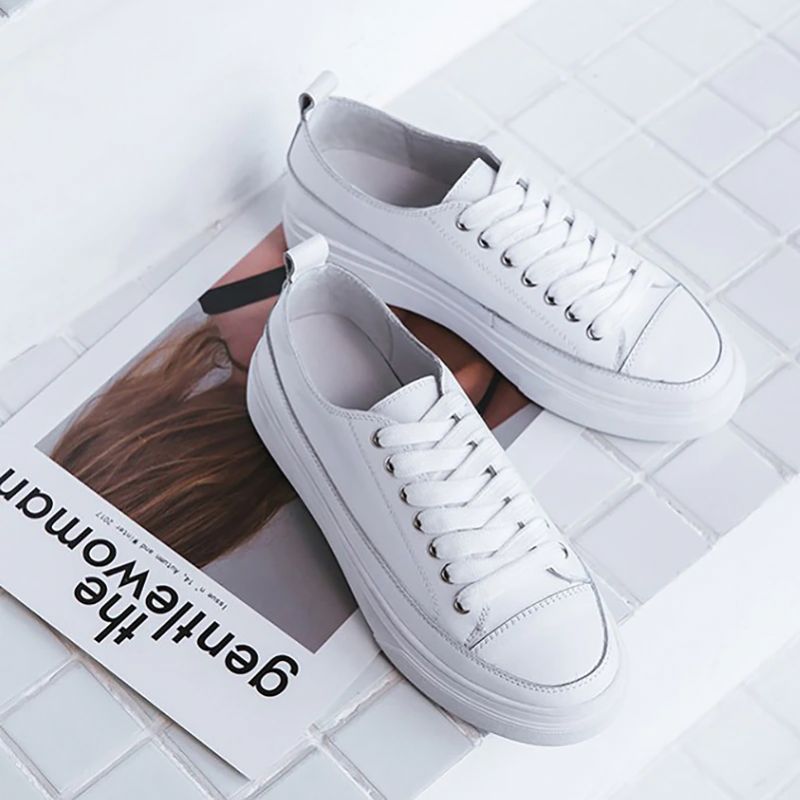 Mardin Dames Platte Leren Platform Zwarte Sneaker - Zwart