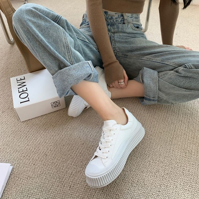 Mardin Dames Platte Leren Platform Zwarte Sneaker - Zwart