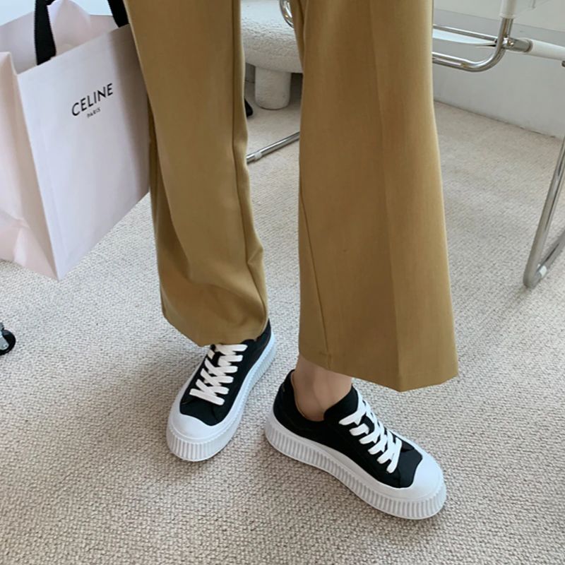 Mardin Dames Platte Leren Platform Zwarte Sneaker - Zwart