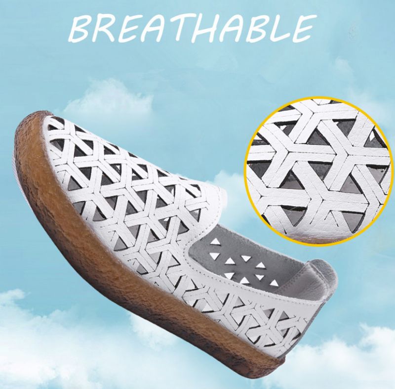 Margarita Dames Leren Ademende Platte Loafer Schoenen - Wit