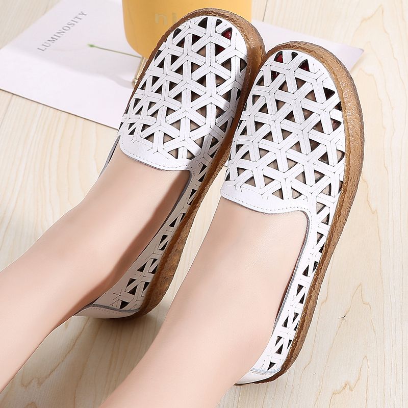 Margarita Dames Leren Ademende Platte Loafer Schoenen - Wit