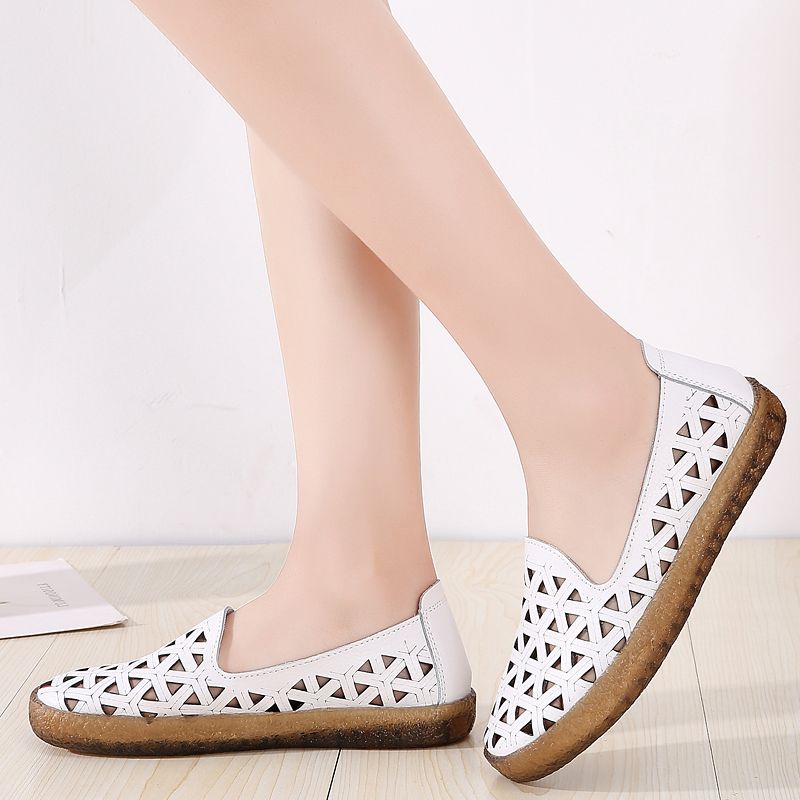 Margarita Dames Leren Ademende Platte Loafer Schoenen - Wit