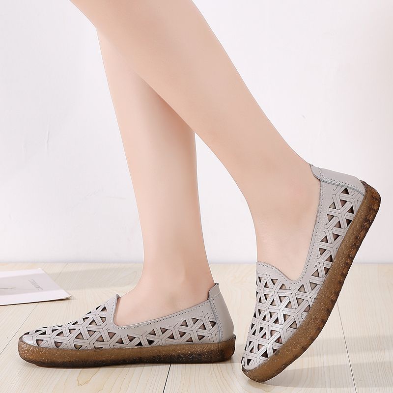 Margarita Dames Leren Ademende Platte Loafer Schoenen - Wit